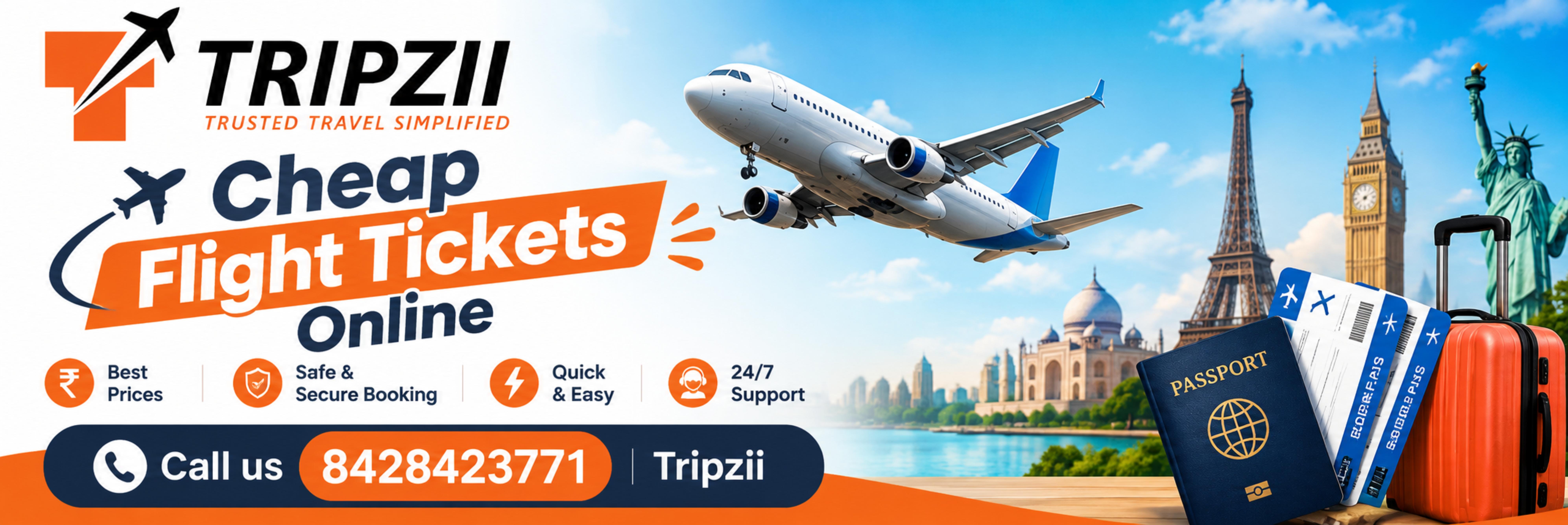 Cheap Flight Tickets Online |  Call us 8428423771 |  Tripzii